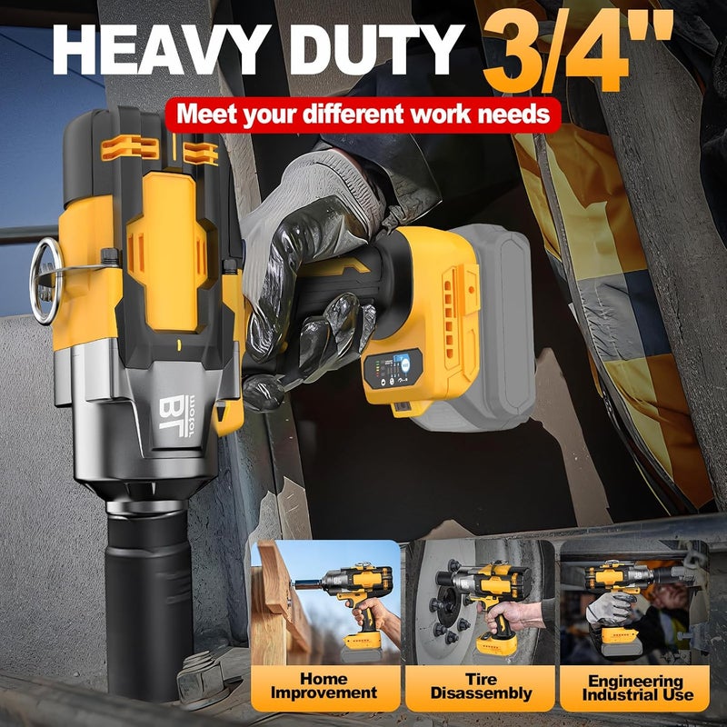 Labfintom Cordless Impact Wrench 3/4" for De-Walt 20V Battery, 1475 Ft-lbs (2000N.m) High Torque power Impact Gun Heavy Duty Brushless, 3 Mode, 1/2" Impact Socket Adapter, Car Tire Truck RV Mower (No battery) - Image 5
